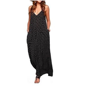 Long Maxi Dress Woman V-neck Polka Dot Pri…